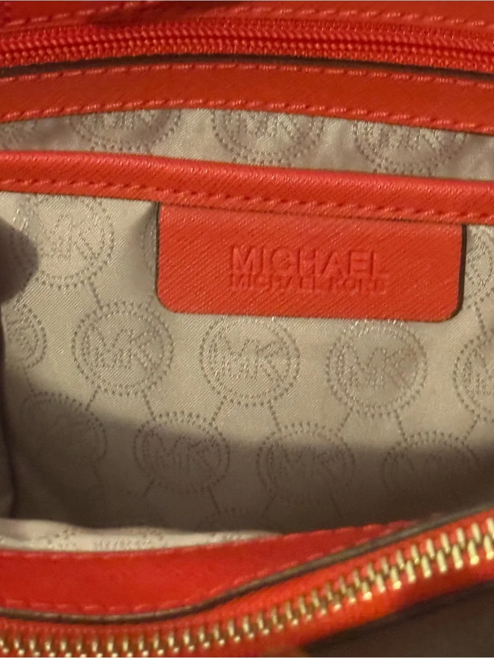 Michael Kors Red Saffiano Tote with Gold Chain Handles - Picture 7 of 12